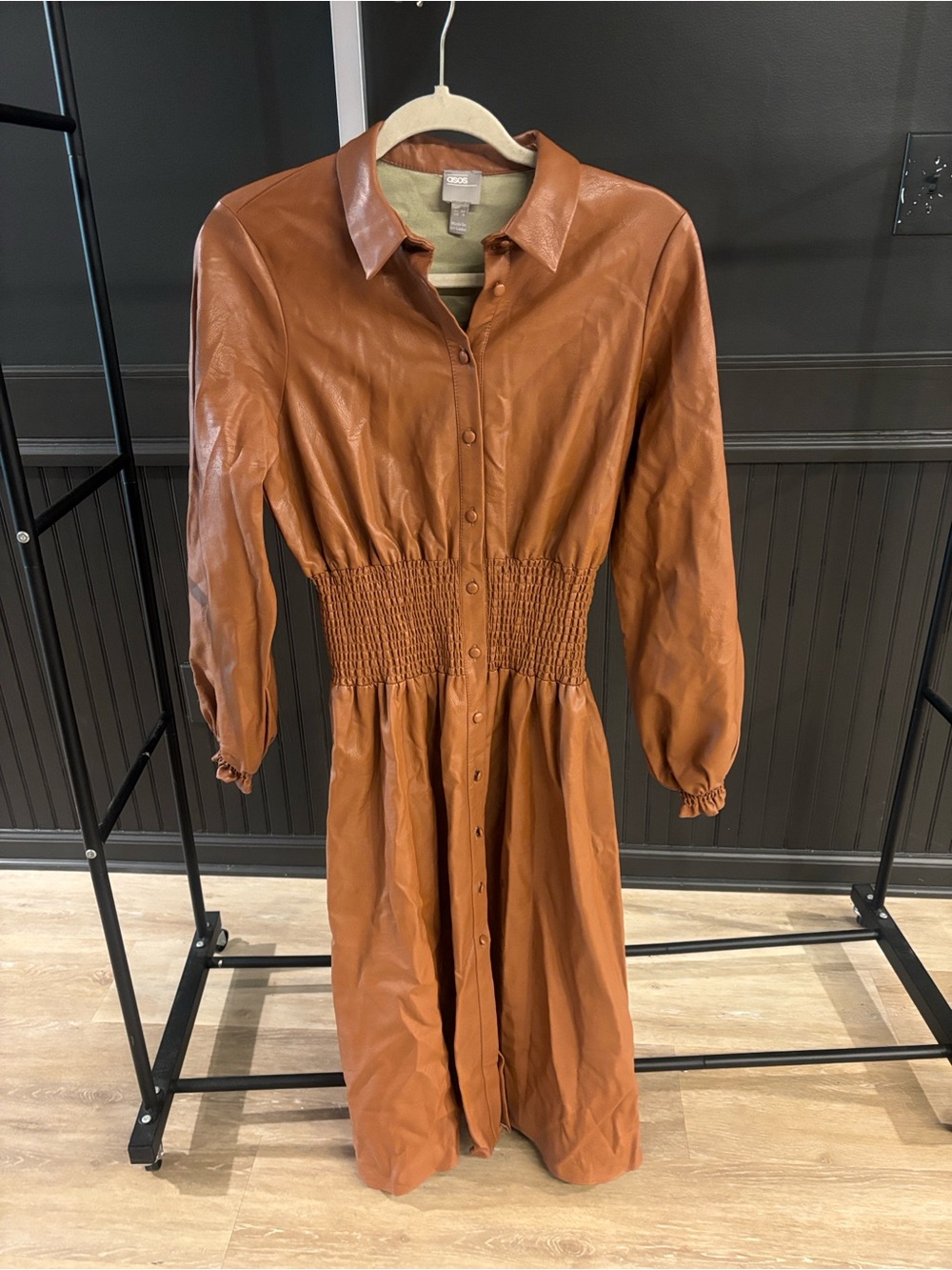 ASOS brand. Fall faux leather brown button down maxi dress. US 4